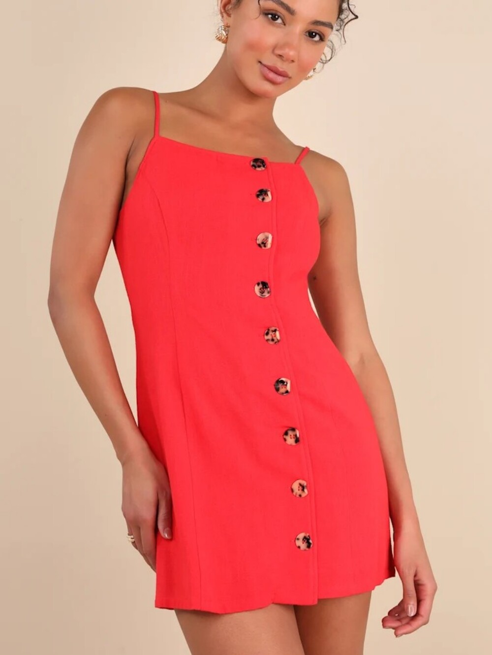 Lulus Chic Objective Red Button-Front Mini Dress XS - NWOT